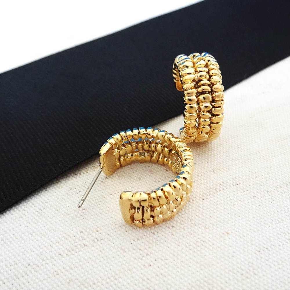 Gold Mini-Hoop Earrings, Friction-Back Posts, Hangs at 3/4" NWT